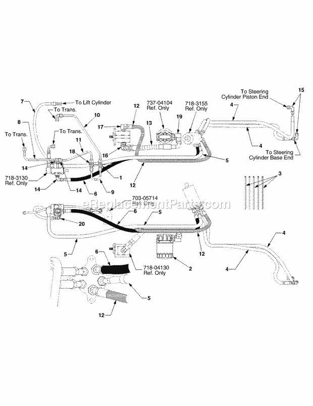 Hydraulics 1b075g & After Diagram and Parts List for 5234DL 54AL544-710, 54BL544-710 Cub Cadet Lawn Tractor